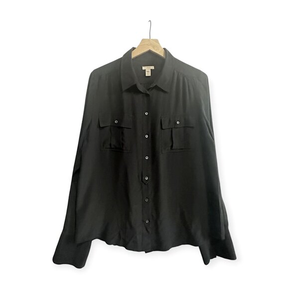 J. Crew‎ Silk Blythe Button Down Blouse,  Black,  Size 12 - Picture 1 of 11
